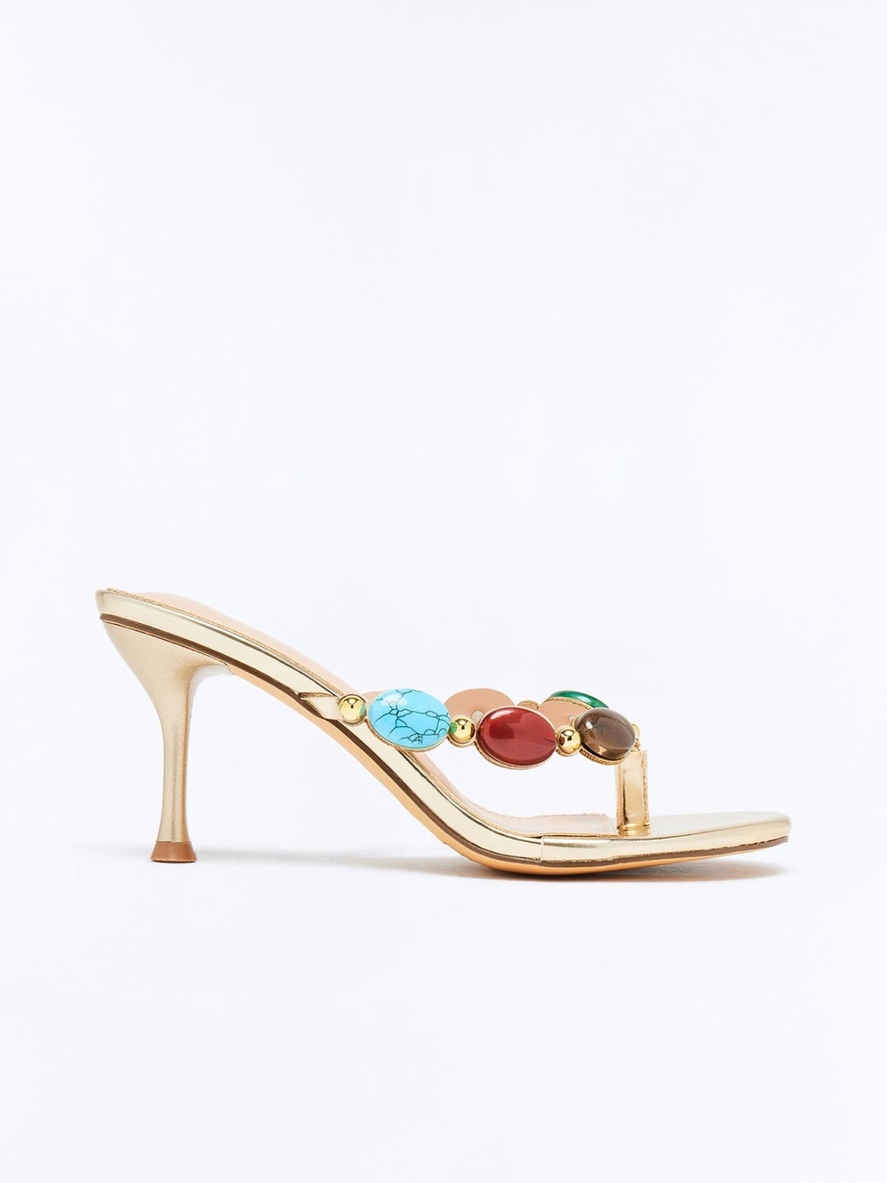 Fashion Nova Gold Bay Stone Thong Mules